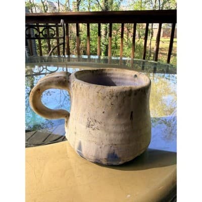Handmade Rustic Stoneware Coffee Mug Textured Glaze Artisan Pottery Cup - Thumbnail 4
