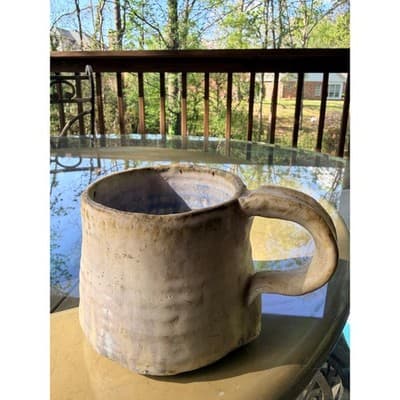 Handmade Rustic Stoneware Coffee Mug Textured Glaze Artisan Pottery Cup - Thumbnail 5