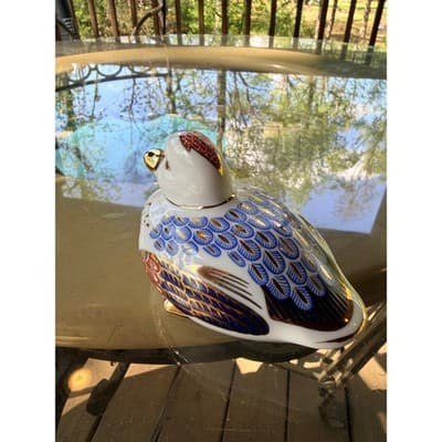 Vintage Porcelain Duck Figurine Blue & Gold Feather Pattern Decor Collectible - Thumbnail 11
