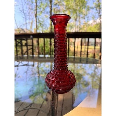 Vintage EO Brody Red Hobnail Glass Bud Vase Mid Century 1960s 70s Retro Decor