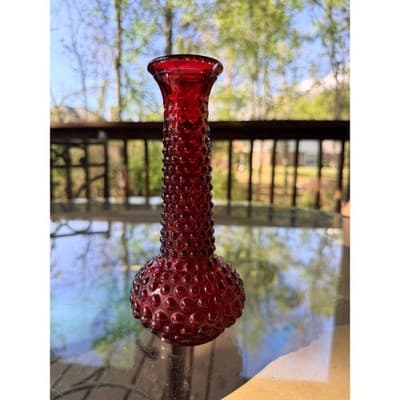 Vintage EO Brody Red Hobnail Glass Bud Vase Mid Century 1960s 70s Retro Decor - Thumbnail 4