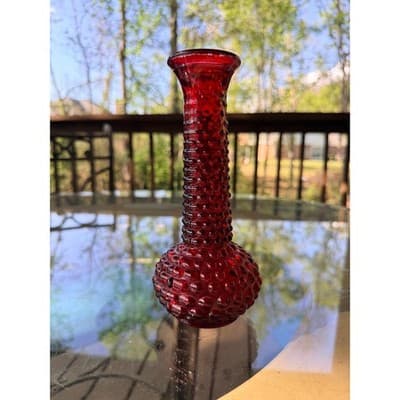 Vintage EO Brody Red Hobnail Glass Bud Vase Mid Century 1960s 70s Retro Decor - Thumbnail 6