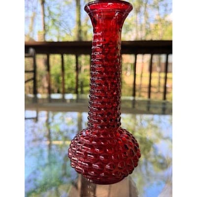 Vintage EO Brody Red Hobnail Glass Bud Vase Mid Century 1960s 70s Retro Decor - Thumbnail 14