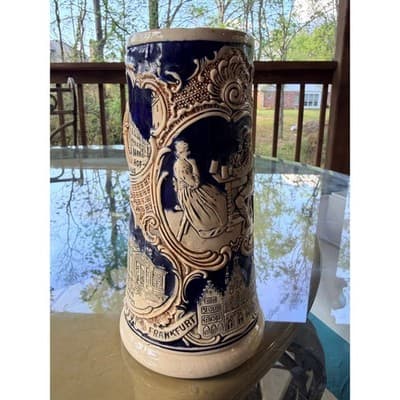 Vintage German Stoneware Beer Stein Marzi & Remy RARE Castle Relief - Thumbnail 4