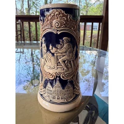 Vintage German Stoneware Beer Stein Marzi & Remy RARE Castle Relief - Thumbnail 3