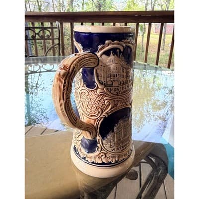 Vintage German Stoneware Beer Stein Marzi & Remy RARE Castle Relief - Thumbnail 5
