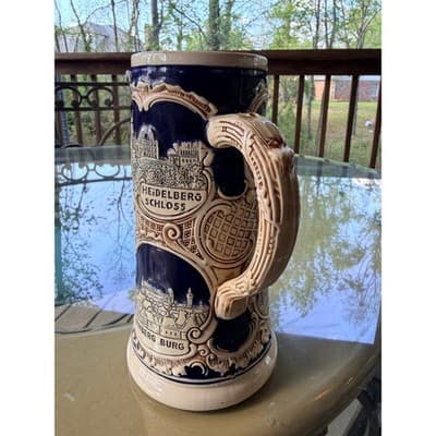 Vintage German Stoneware Beer Stein Marzi & Remy RARE Castle Relief - Thumbnail 6