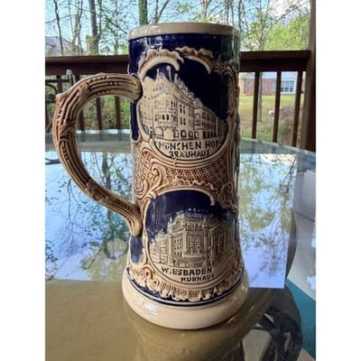 Vintage German Stoneware Beer Stein Marzi & Remy RARE Castle Relief - Thumbnail 7