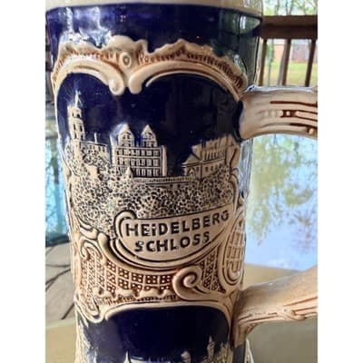 Vintage German Stoneware Beer Stein Marzi & Remy RARE Castle Relief - Thumbnail 8