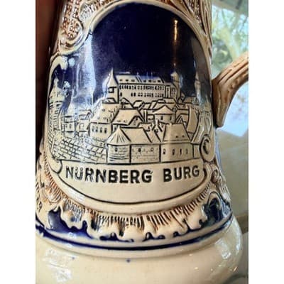 Vintage German Stoneware Beer Stein Marzi & Remy RARE Castle Relief - Thumbnail 10