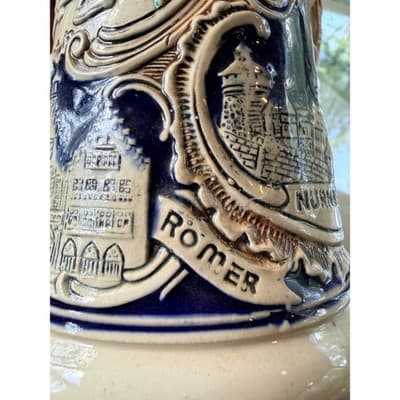 Vintage German Stoneware Beer Stein Marzi & Remy RARE Castle Relief - Thumbnail 11
