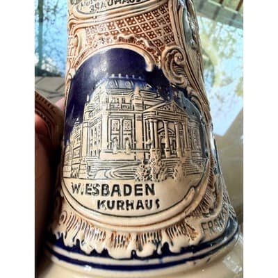 Vintage German Stoneware Beer Stein Marzi & Remy RARE Castle Relief - Thumbnail 17