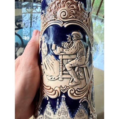 Vintage German Stoneware Beer Stein Marzi & Remy RARE Castle Relief - Thumbnail 20