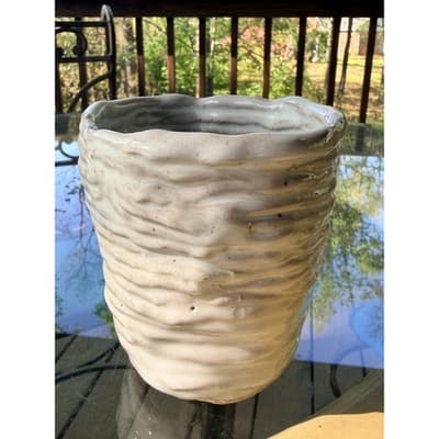 Vintage Handmade Textured Ceramic Vase Organic Studio Pottery Neutral Glaze - Thumbnail 3