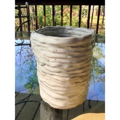 Vintage Handmade Textured Ceramic Vase Organic Studio Pottery Neutral Glaze - Thumbnail 2