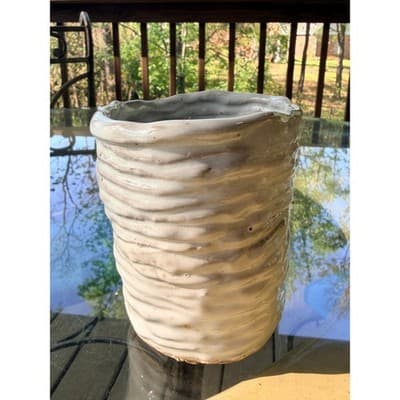Vintage Handmade Textured Ceramic Vase Organic Studio Pottery Neutral Glaze - Thumbnail 4