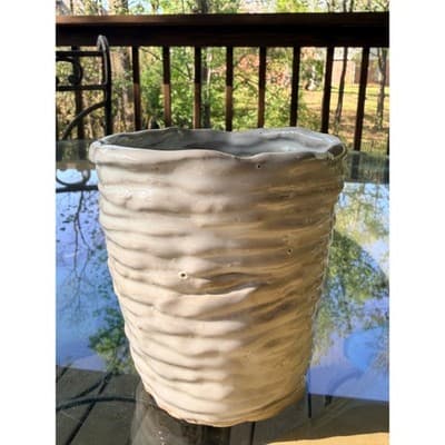 Vintage Handmade Textured Ceramic Vase Organic Studio Pottery Neutral Glaze - Thumbnail 5