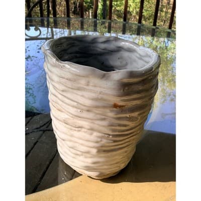 Vintage Handmade Textured Ceramic Vase Organic Studio Pottery Neutral Glaze - Thumbnail 6