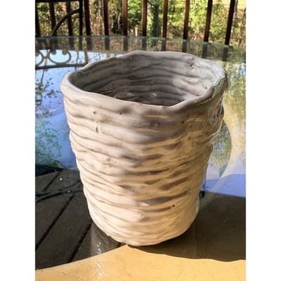 Vintage Handmade Textured Ceramic Vase Organic Studio Pottery Neutral Glaze - Thumbnail 8
