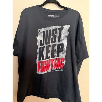 Men’s Graphic T Shirt XXL Just Keep Fighting Black Short Sleeve