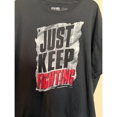 Men’s Graphic T Shirt XXL Just Keep Fighting Black Short Sleeve - Thumbnail 2