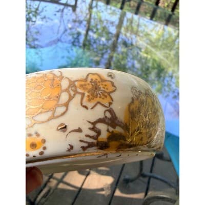 Vintage Japanese Gold Imari Porcelain Bowl Floral Hand Painted Decorative Dish - Thumbnail 12