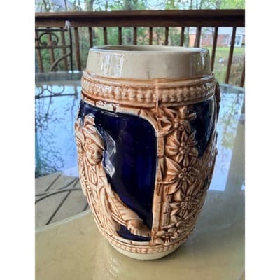 Vintage German Stoneware Beer Stein with Castle & Edelweiss Relief