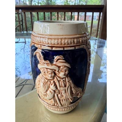 Vintage German Stoneware Beer Stein with Castle & Edelweiss Relief - Thumbnail 2