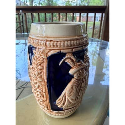 Vintage German Stoneware Beer Stein with Castle & Edelweiss Relief - Thumbnail 4