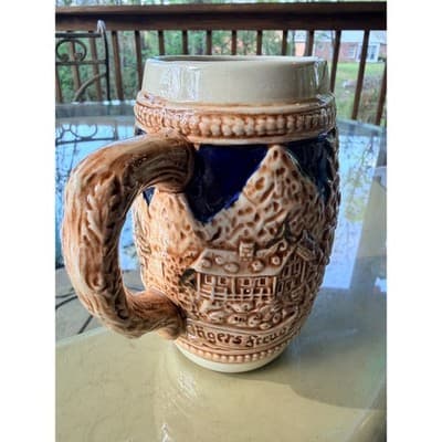 Vintage German Stoneware Beer Stein with Castle & Edelweiss Relief - Thumbnail 7