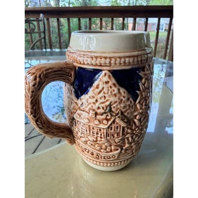 Vintage German Stoneware Beer Stein with Castle & Edelweiss Relief - Thumbnail 8