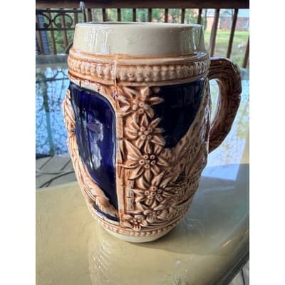 Vintage German Stoneware Beer Stein with Castle & Edelweiss Relief - Thumbnail 9