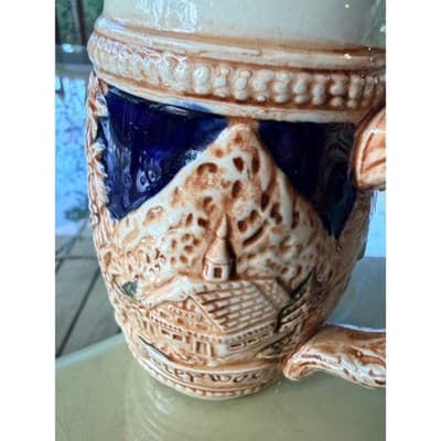 Vintage German Stoneware Beer Stein with Castle & Edelweiss Relief - Thumbnail 13