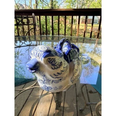 Vintage Blue & White Ceramic Bird Pitcher Ewer Head Spout Handle Creamer - Thumbnail 3