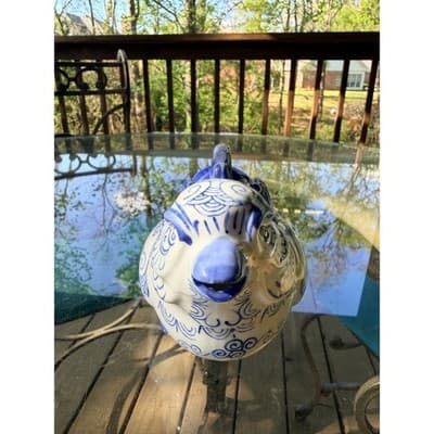 Vintage Blue & White Ceramic Bird Pitcher Ewer Head Spout Handle Creamer - Thumbnail 8