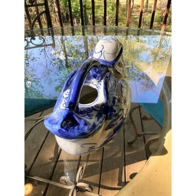 Vintage Blue & White Ceramic Bird Pitcher Ewer Head Spout Handle Creamer - Thumbnail 9