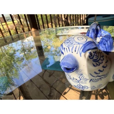 Vintage Blue & White Ceramic Bird Pitcher Ewer Head Spout Handle Creamer - Thumbnail 14