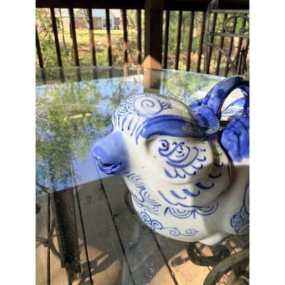 Vintage Blue & White Ceramic Bird Pitcher Ewer Head Spout Handle Creamer - Thumbnail 20