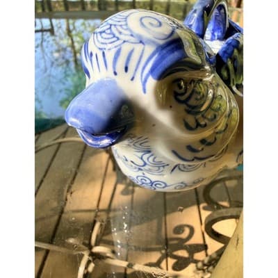 Vintage Blue & White Ceramic Bird Pitcher Ewer Head Spout Handle Creamer - Thumbnail 19