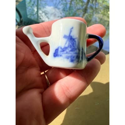 Vintage Delft Style Miniature Pitcher Windmill Creamer Holland Hand Painted - Thumbnail 13