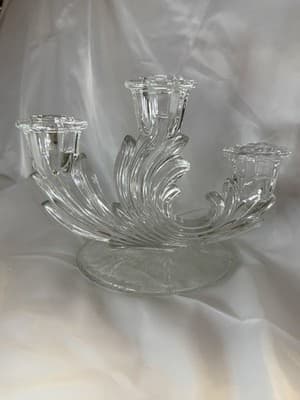Fostoria Baroque Triple Candlestick Etched Chintz Crystal Glass Candelabra