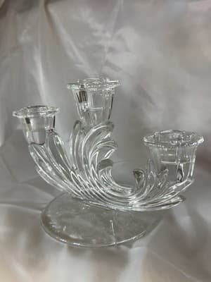 Fostoria Baroque Triple Candlestick Etched Chintz Crystal Glass Candelabra - Thumbnail 2