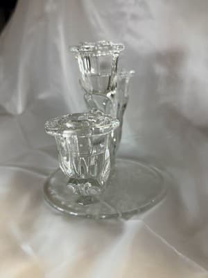 Fostoria Baroque Triple Candlestick Etched Chintz Crystal Glass Candelabra - Thumbnail 4