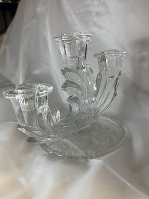 Fostoria Baroque Triple Candlestick Etched Chintz Crystal Glass Candelabra - Thumbnail 5