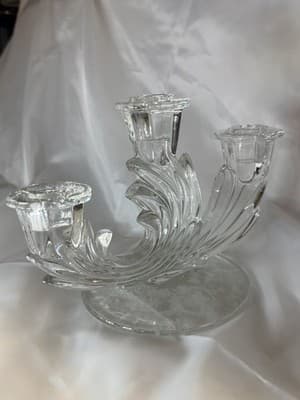Fostoria Baroque Triple Candlestick Etched Chintz Crystal Glass Candelabra - Thumbnail 6
