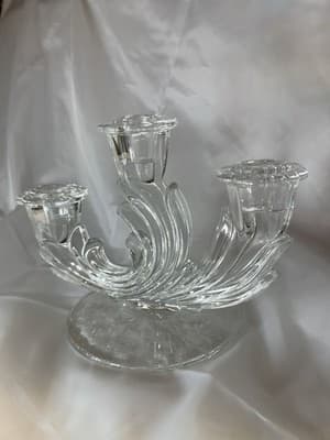 Fostoria Baroque Triple Candlestick Etched Chintz Crystal Glass Candelabra - Thumbnail 8