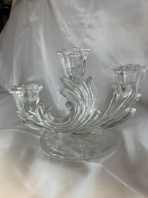 Fostoria Baroque Triple Candlestick Etched Chintz Crystal Glass Candelabra - Thumbnail 7