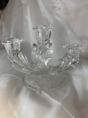 Fostoria Baroque Triple Candlestick Etched Chintz Crystal Glass Candelabra - Thumbnail 10
