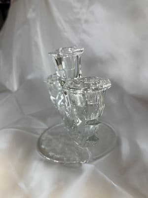 Fostoria Baroque Triple Candlestick Etched Chintz Crystal Glass Candelabra - Thumbnail 9