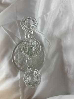 Fostoria Baroque Triple Candlestick Etched Chintz Crystal Glass Candelabra - Thumbnail 12